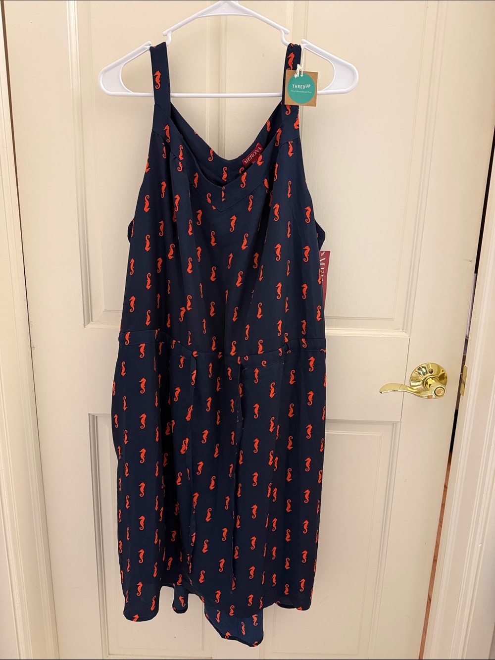 Merona Navy Dress with Coral Seahorse Print